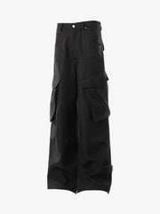 Multi-Pocket Textured Fabric Flared Pants