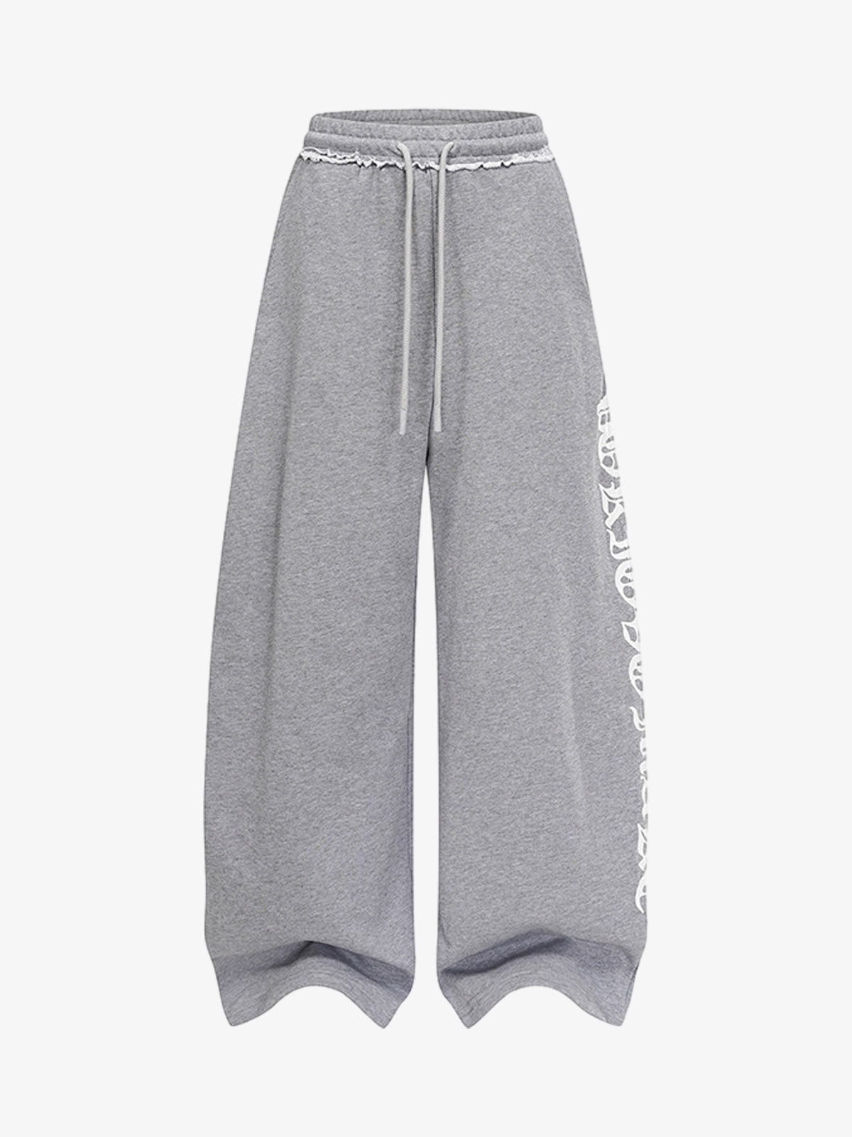 Retro Letter Print Drawstring Straight-Leg Wide Pants