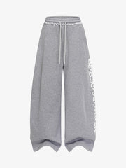 Retro Letter Print Drawstring Straight-Leg Wide Pants