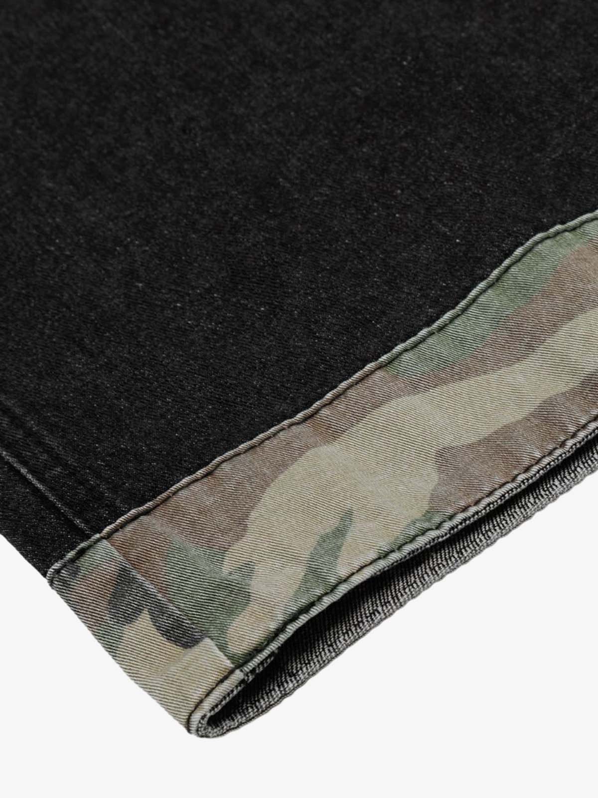 Vintage Washed Ripped Camouflage Patchwork Jeans