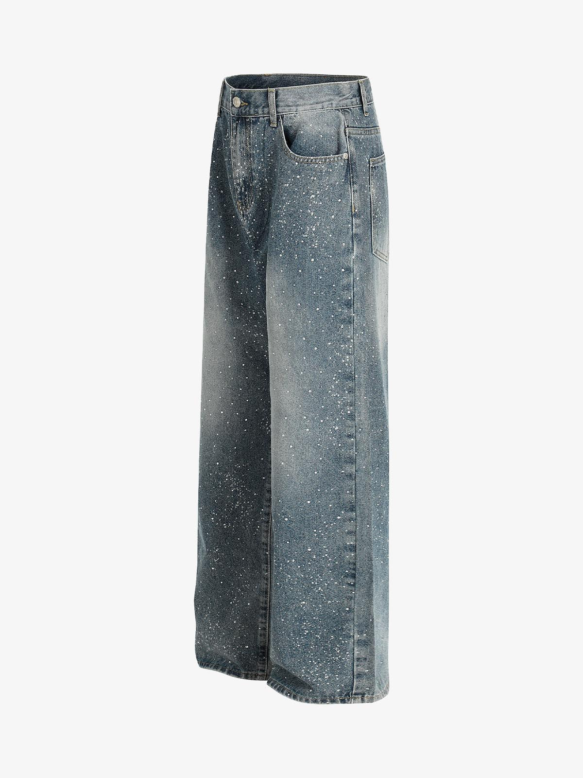Street Distressed Washed Diamond Patch Jeans