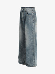 Street Distressed Washed Diamond Patch Jeans