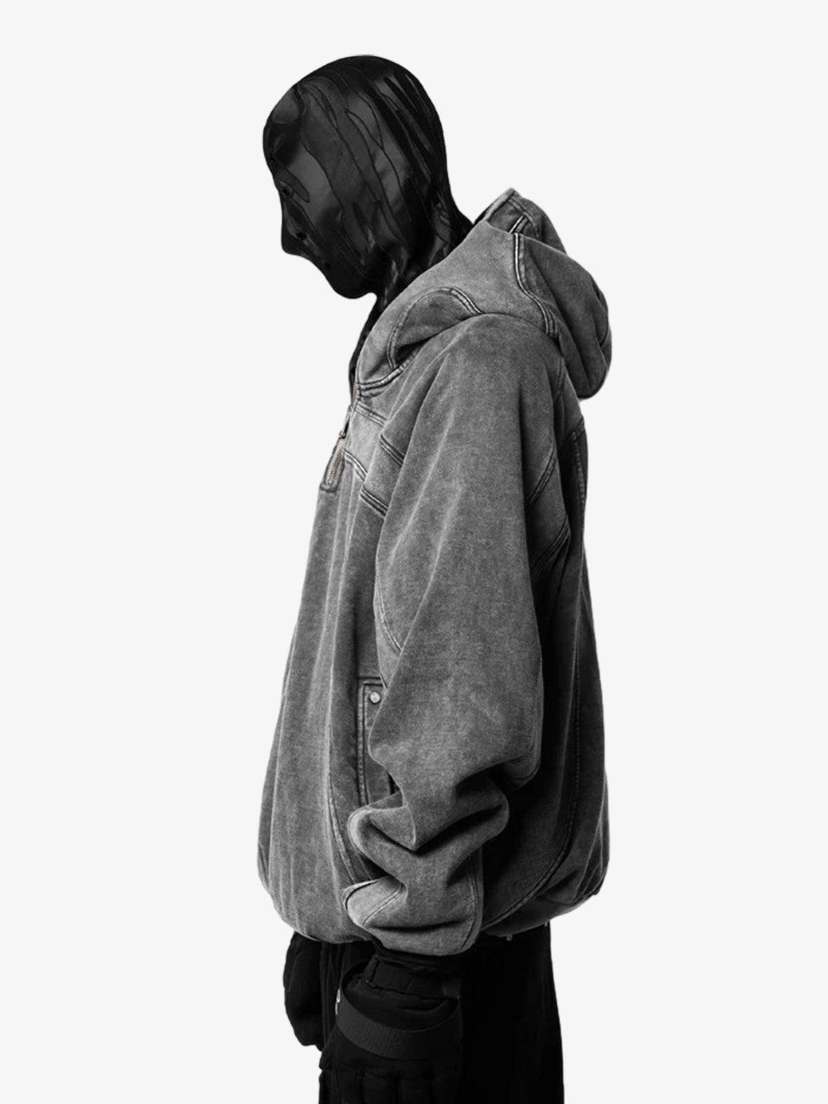Fleece Retro Zipper Eye-Hood Design Hooded Sweatshirt
