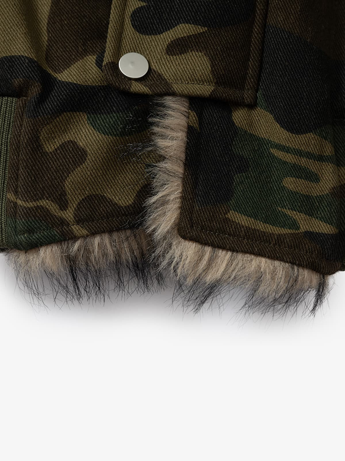 Vintage Camouflage Fur Collar Quilted Hooded Bomber Jacket