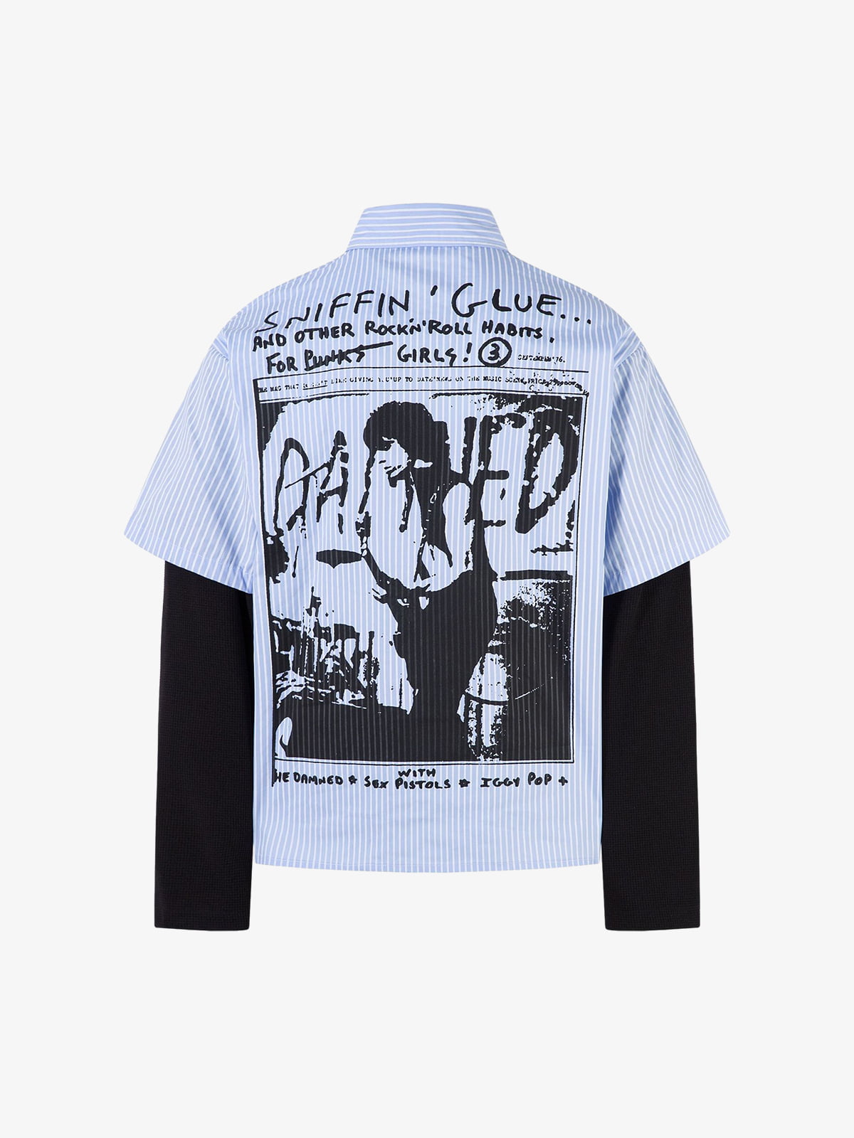 Vintage Illustration Striped Faux Two-Piece Shirt