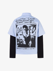 Vintage Illustration Striped Faux Two-Piece Shirt
