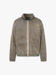 Knitted Retro Zipper Cardigan Stand Collar Vertical Striped Sweater