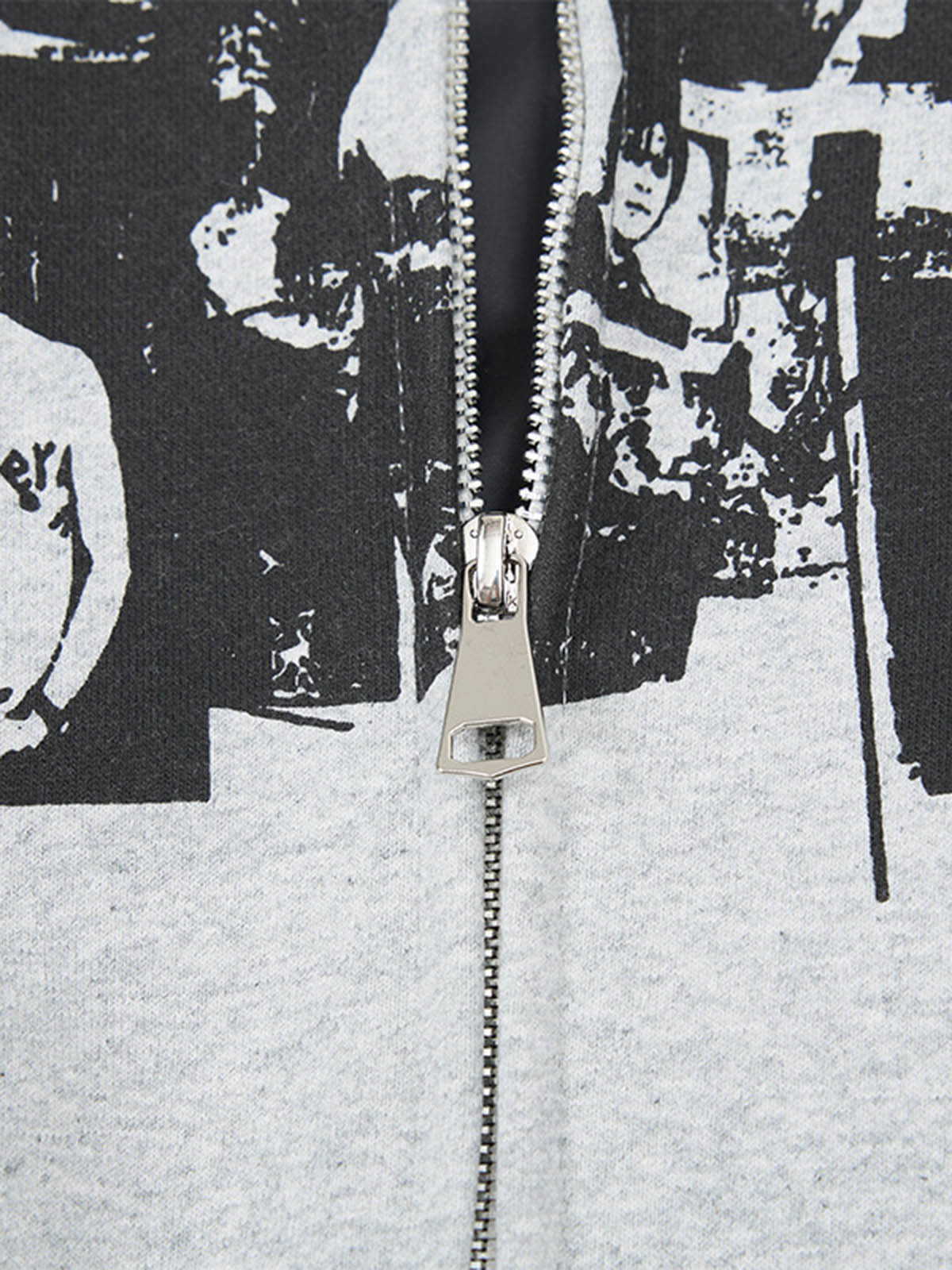 Retro Rock Print Character Zipper Hooded Sweatshirt