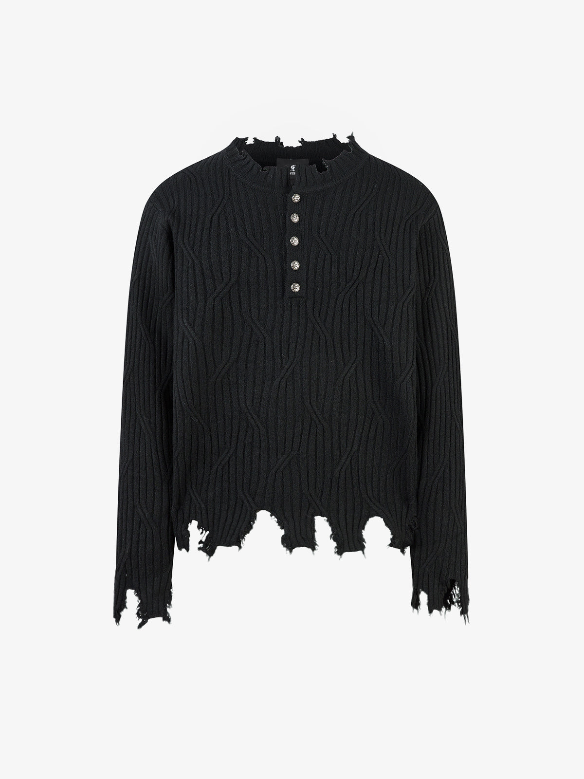 Knitted Distressed Diamond Pattern Raw Edge Sweater