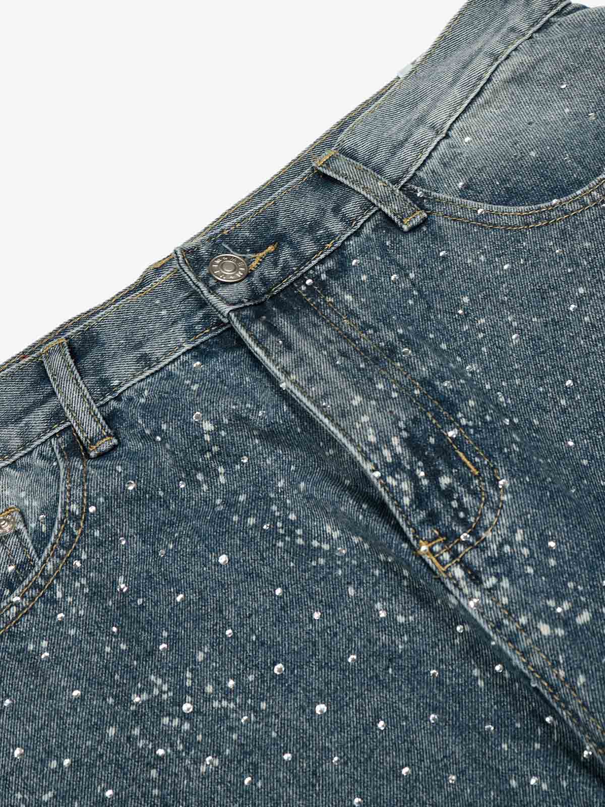 Street Distressed Washed Diamond Patch Jeans