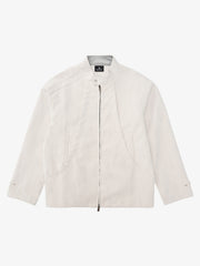 Deconstructed Split Stand Collar PU Leather Jacket