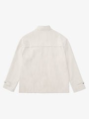 Deconstructed Split Stand Collar PU Leather Jacket