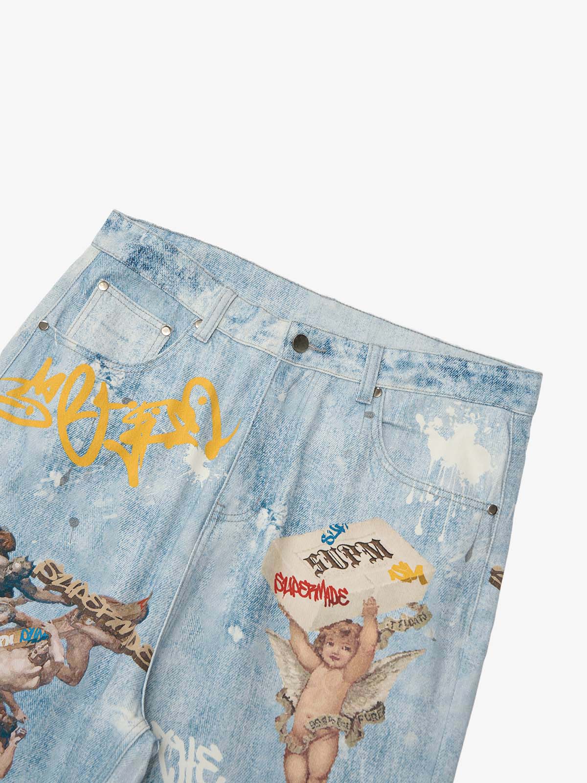 Retro Artistic Graffiti Angelic Prints Baggy Jeans