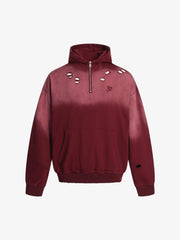 Street Distressed Half-Zip Ripped Hoodie