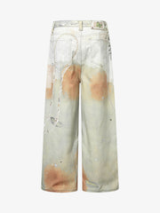 Street Tie-Dye Distressed Chain Detail 3D Printed Jeans