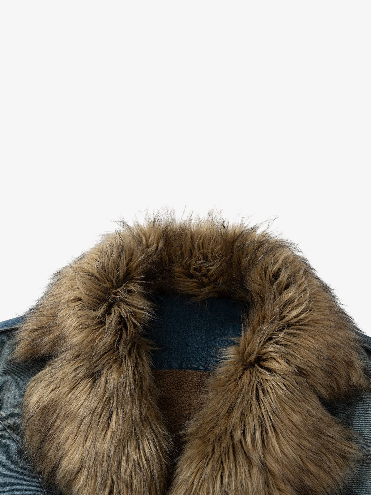 Street Retro Fur Patchwork Washed Denim Cotton Jacket