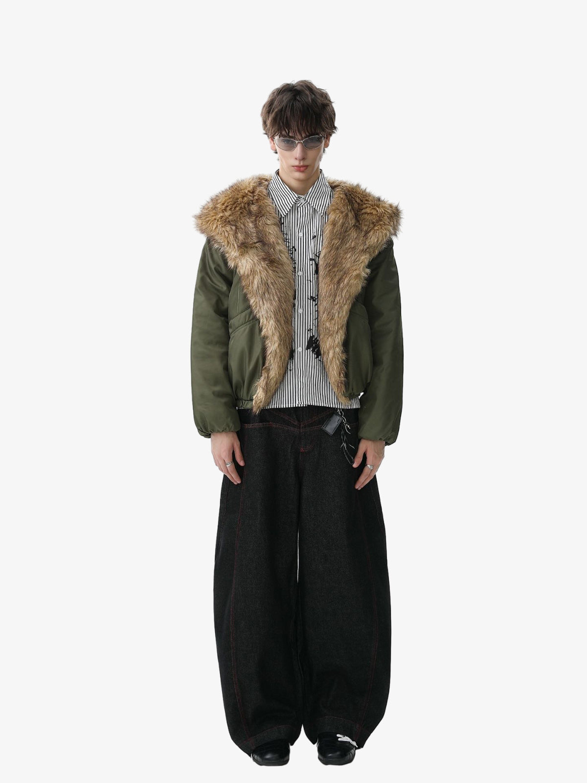 Retro Pleated Fur Hooded Padded Jacket