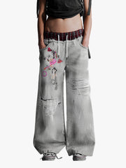 Waistband Patch Drawstring Jeans