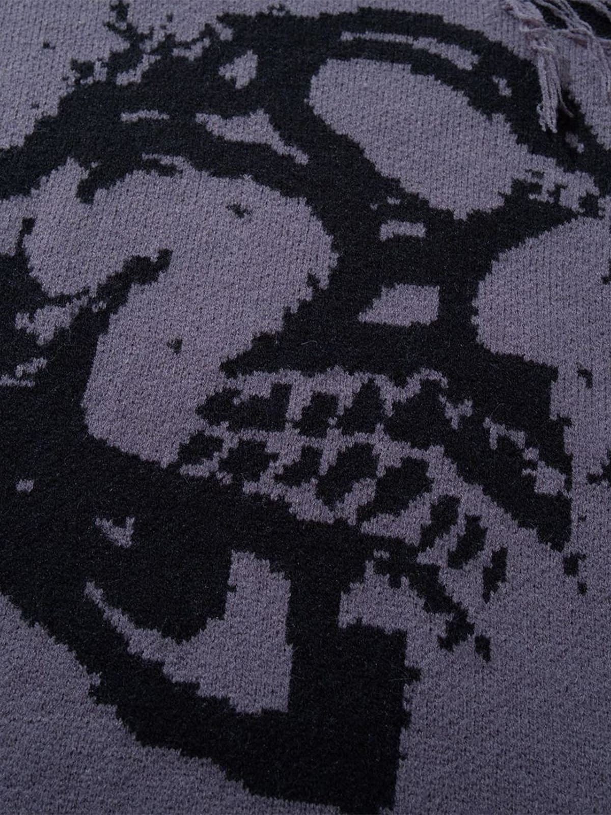 Hip-Hop Dark Skull Frayed-Edge Knit Sweater