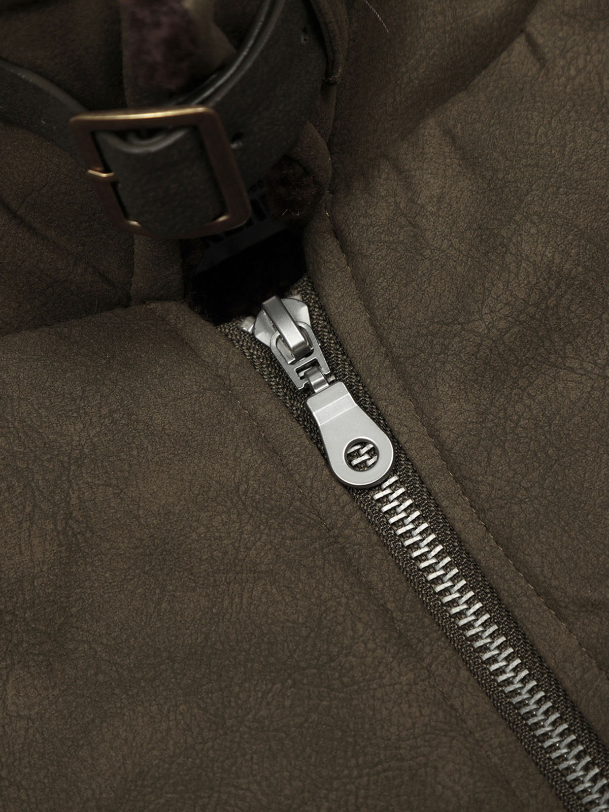 Vintage Zipper Pocket Design Sherpa Lined Collar Padded Jacket