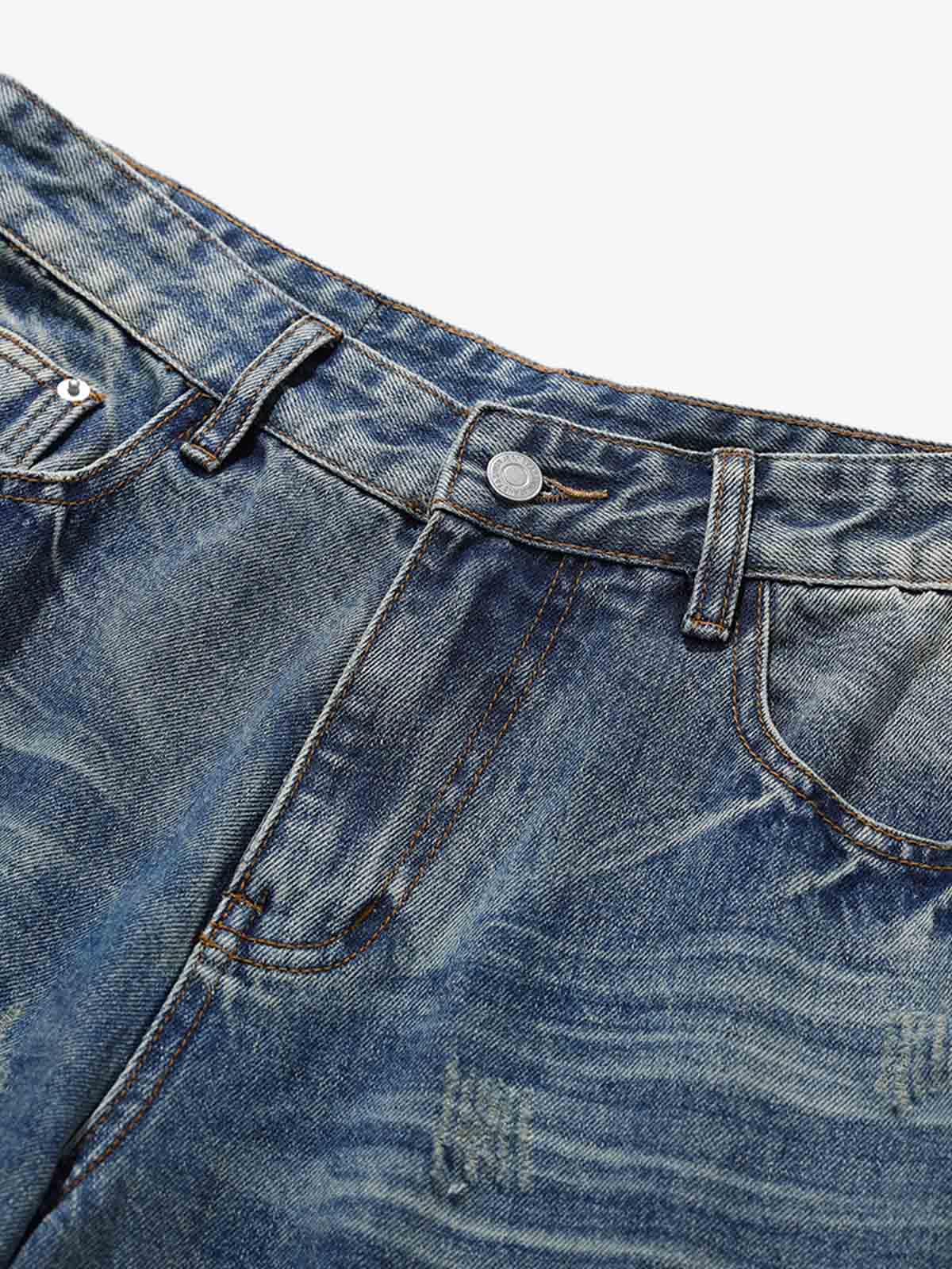 Street Washed Distressed Cat Whisker Jeans