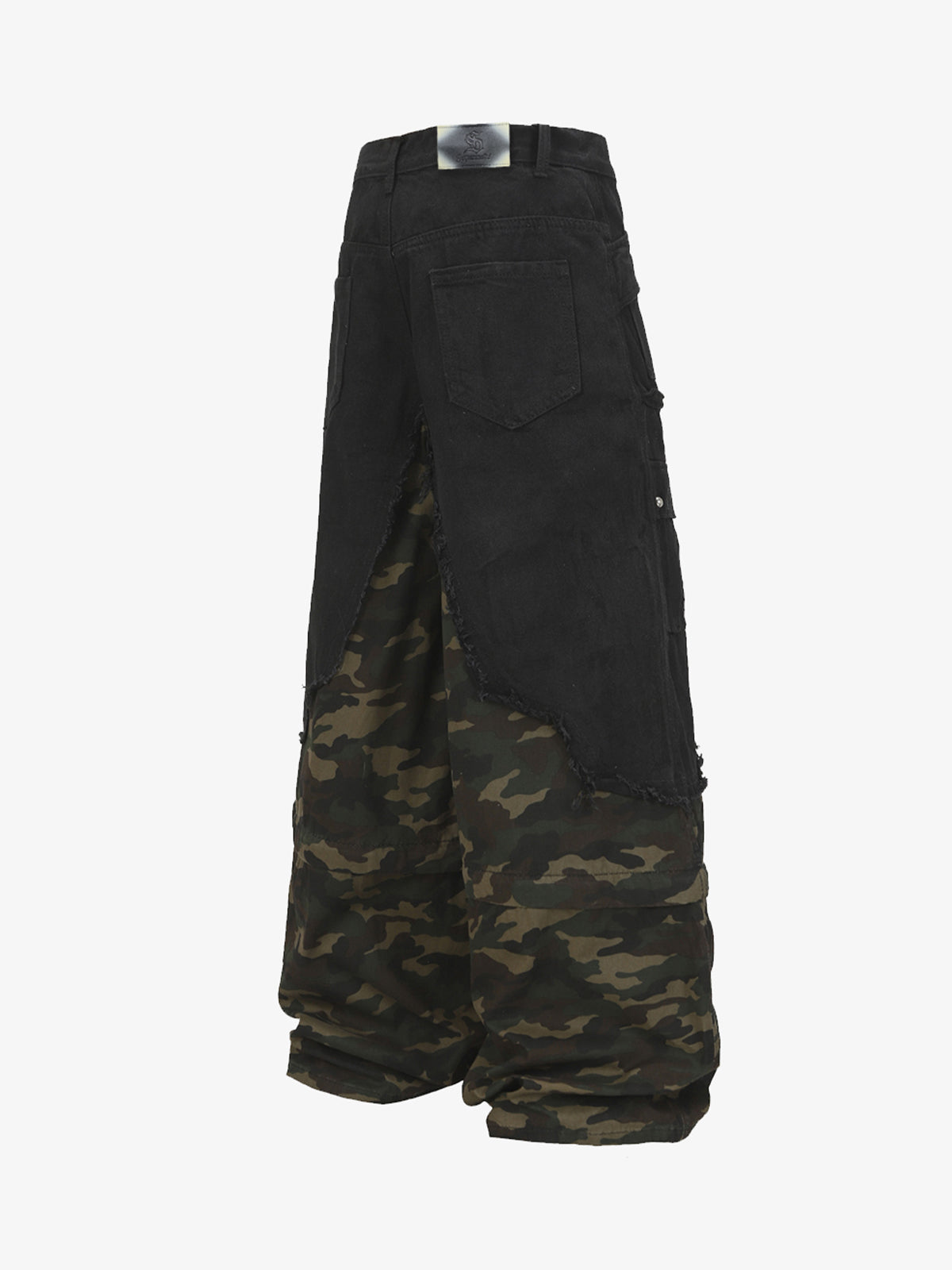 Retro Camouflage Faux Two-Piece Detachable Patchwork Pants