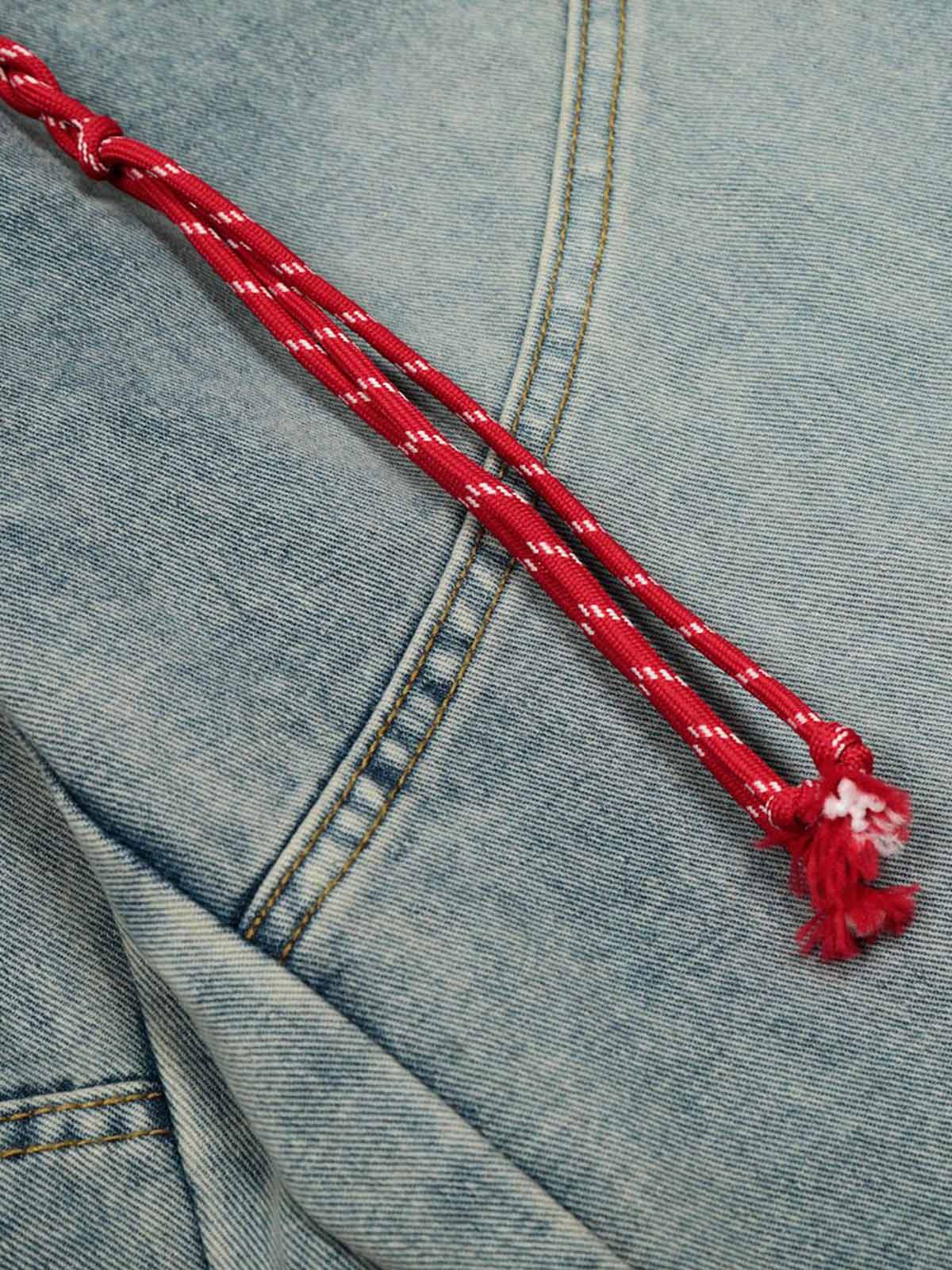 Denim Retro Belt Detail With Patchwork Barrel Jeans