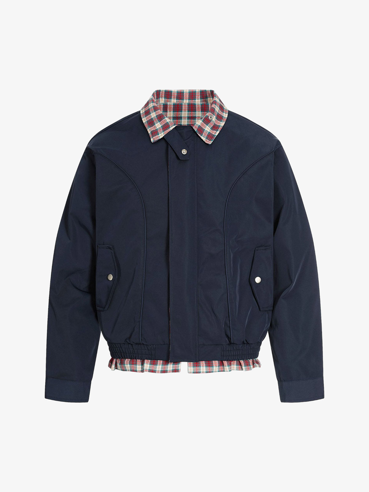 Faux Two-Piece Plaid Layered Workwear Jacket