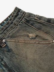 Vintage Mud-Dyed Distressed Barrel Jeans
