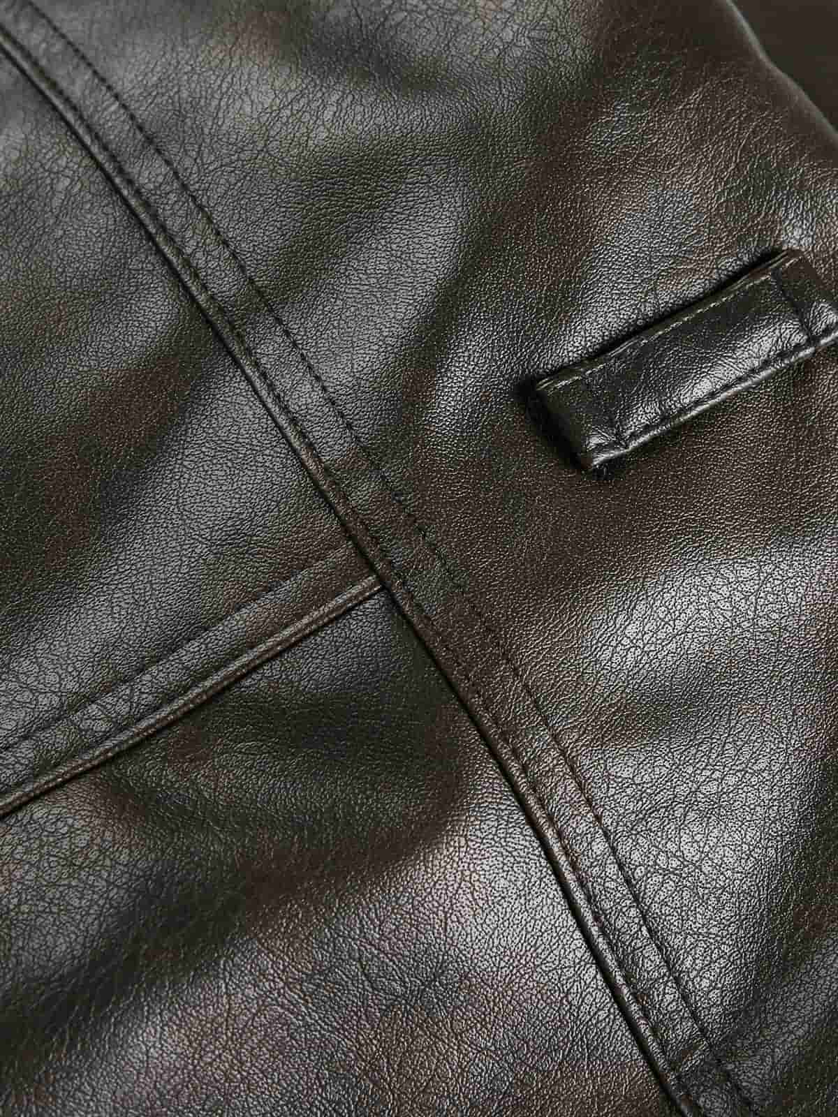 Vintage PU Leather Stand Collar Moto Workwear Vest