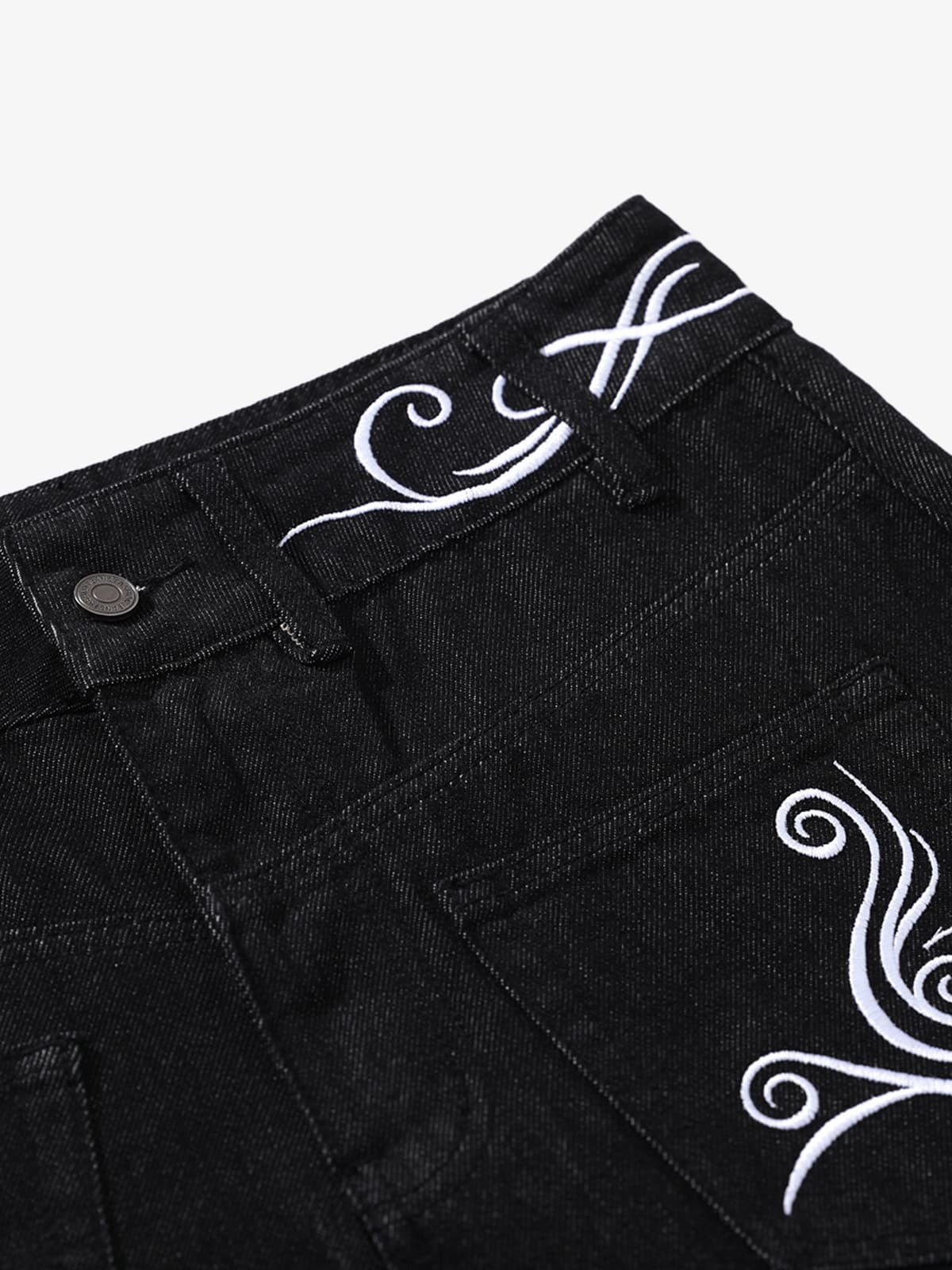 Retro Reverse Design Cloud Embroidered Barrel Jeans