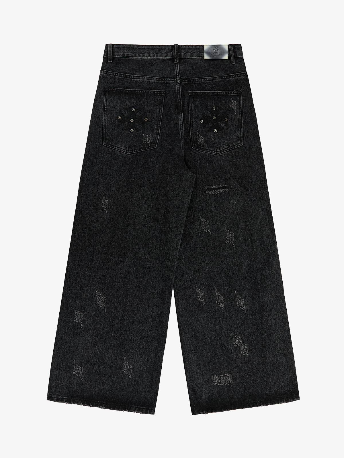 Vintage Washed Distressed Metal Ring Baggy Jeans