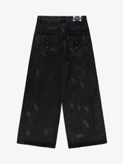 Vintage Washed Distressed Metal Ring Baggy Jeans