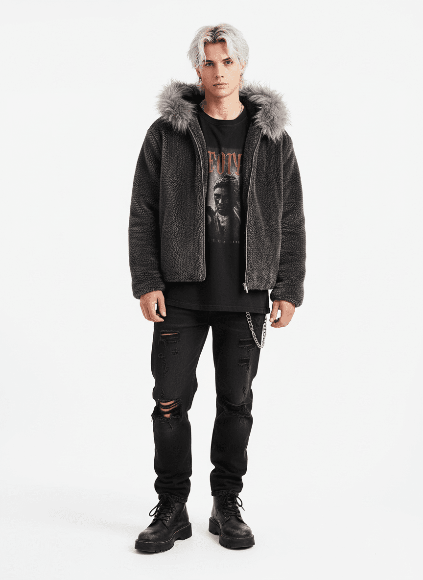 Fur Hooded Quilted Sherpa Jacket