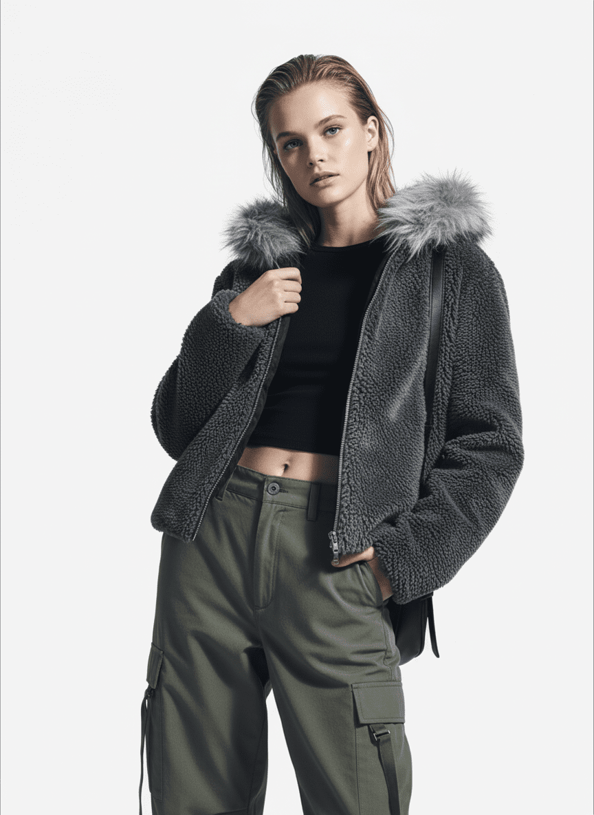 Fur Hooded Quilted Sherpa Jacket