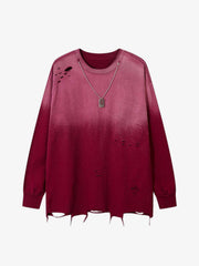 Gradient Hole Contrast Color Long Sleeve T-Shirt