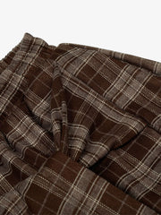 Street Pleated Waistband Plaid Check Barrel Pants