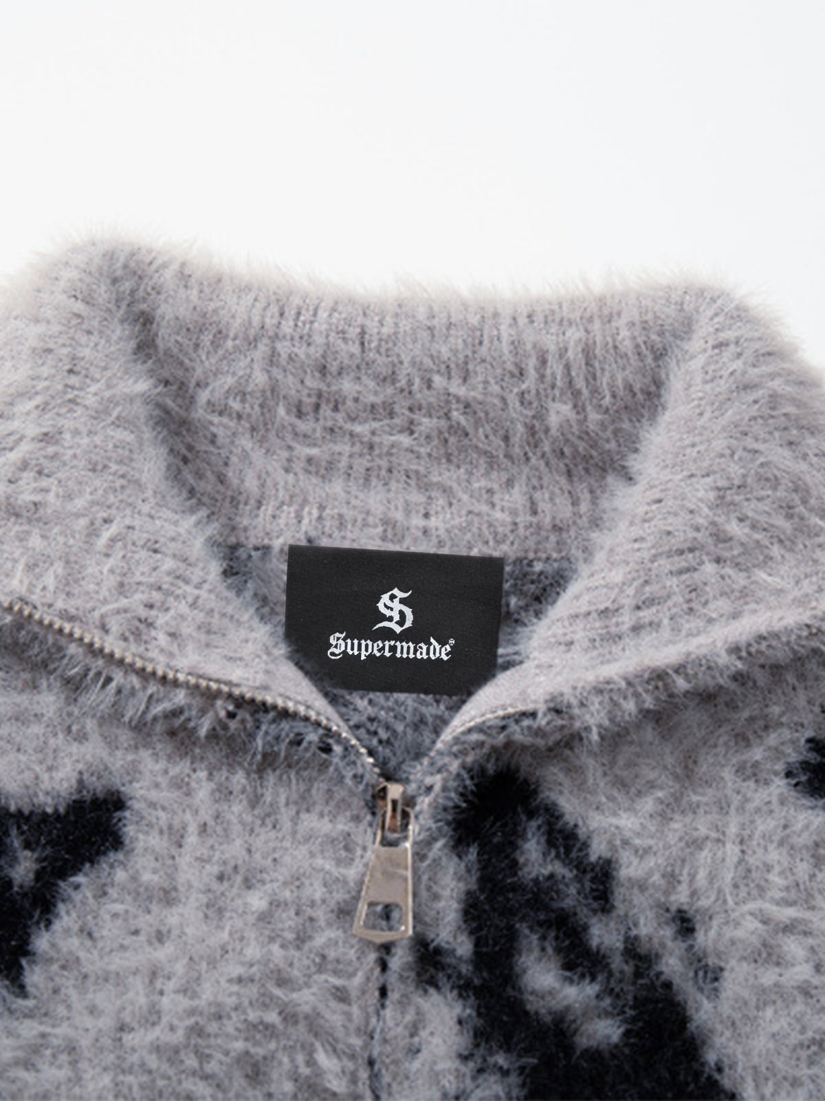 Ink Butterfly Jacquard High-Neck Zip Cardigan Sweater
