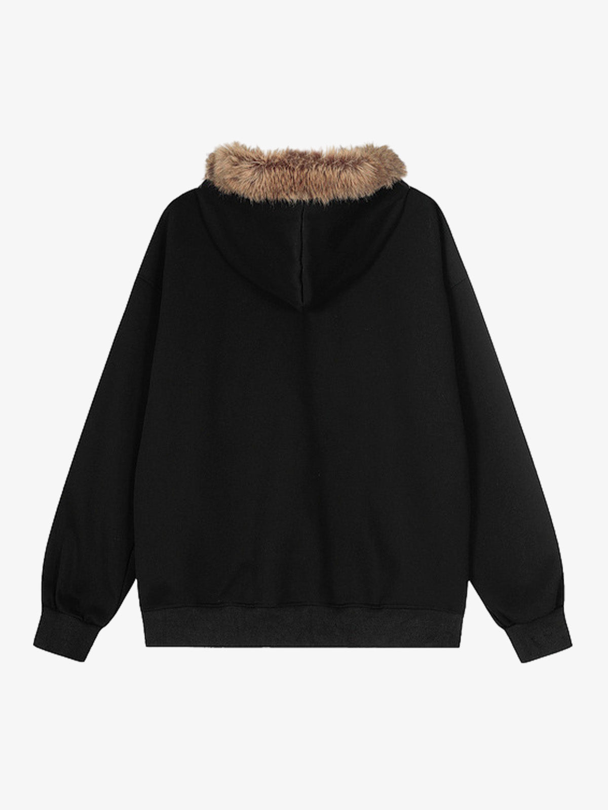Street Punk Letter Print Fur Collar Hooded Sweatshirt