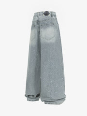 Street Denim Rhinestone-Embellished Baggy Jeans