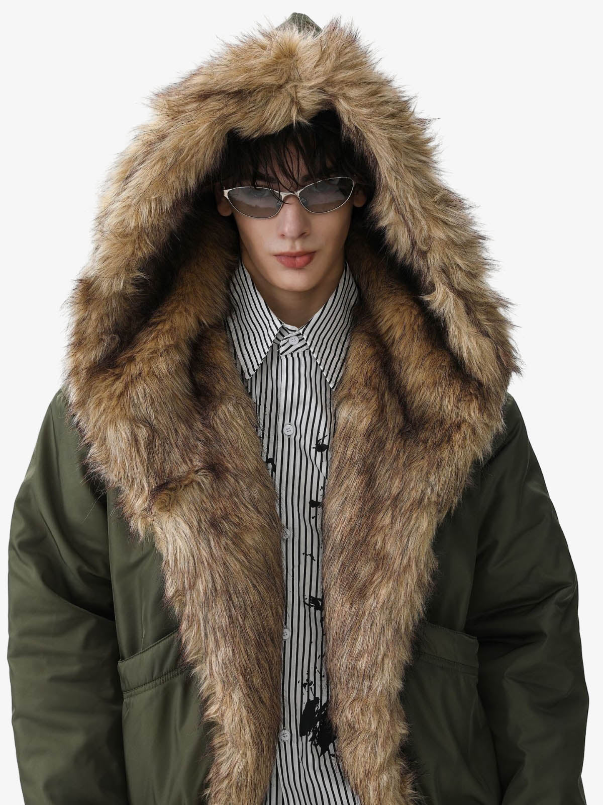Retro Pleated Fur Hooded Padded Jacket