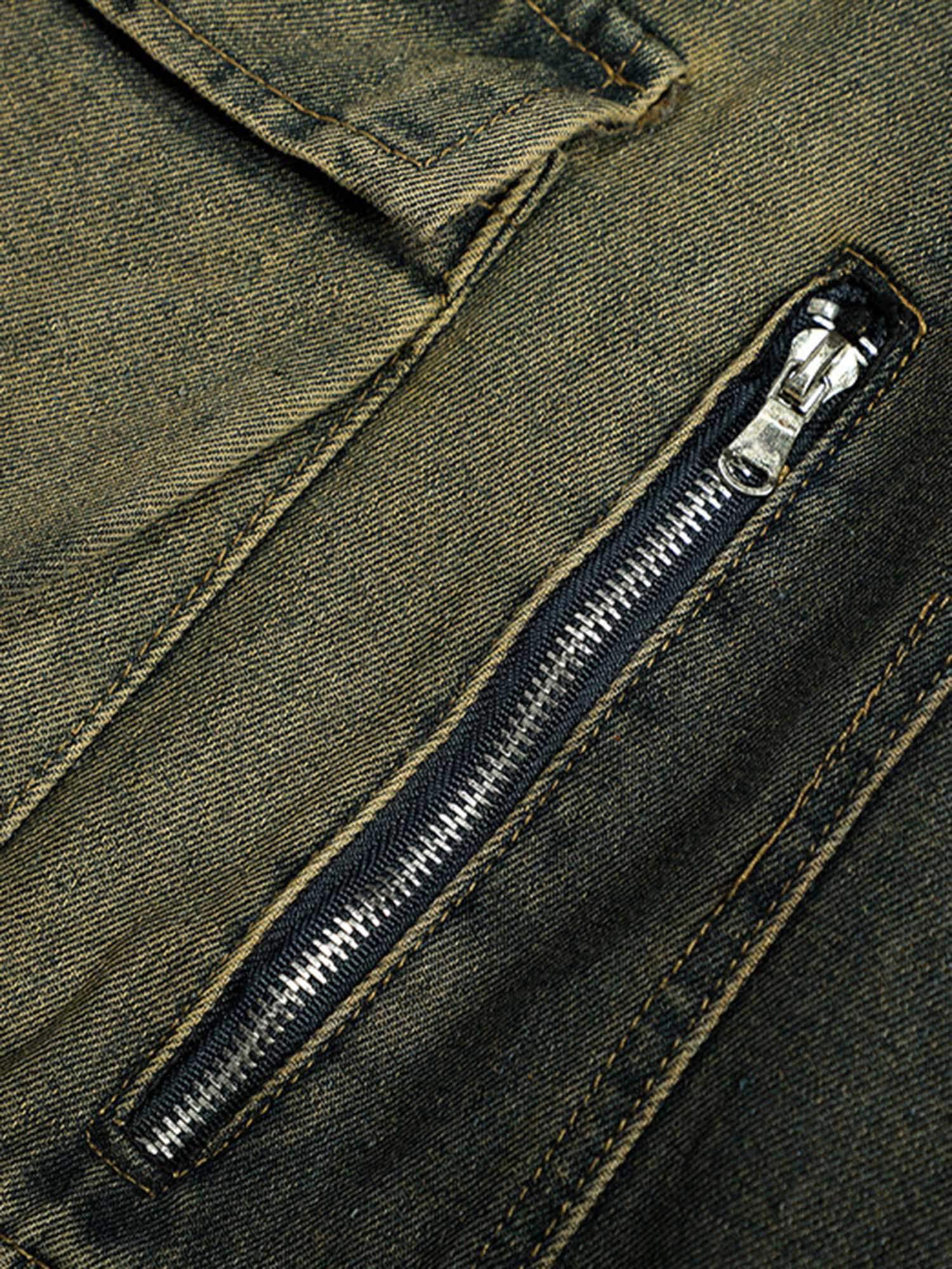 American Distressed Retro Multi pocket Workwear Washed Jeans