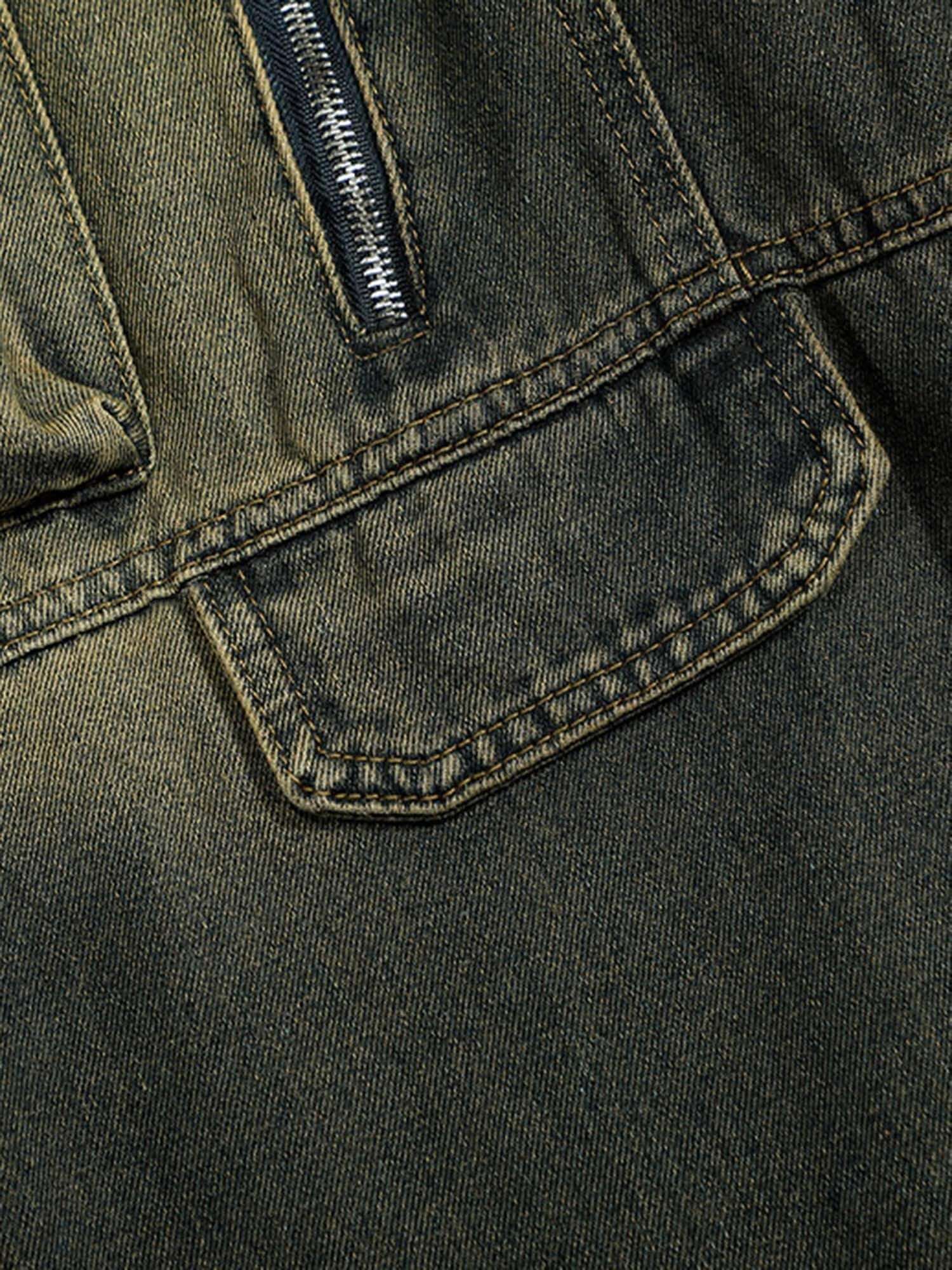 American Distressed Retro Multi pocket Workwear Washed Jeans