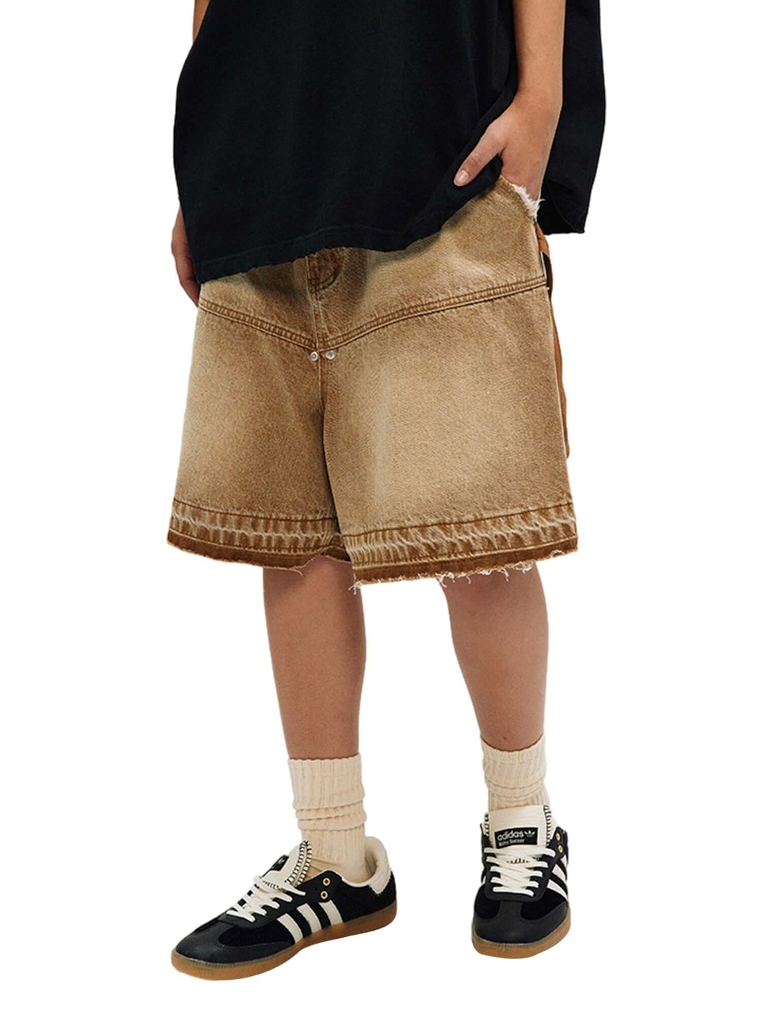 American Retro Distressed Washed Denim Shorts Street Style