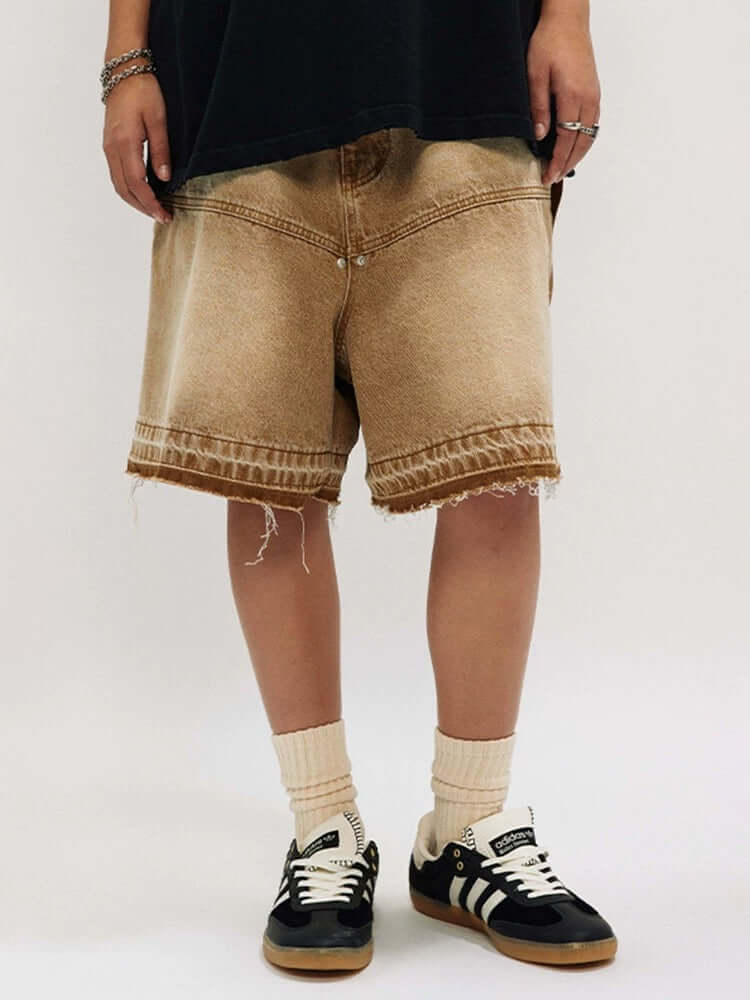 American Retro Distressed Washed Denim Shorts Street Style