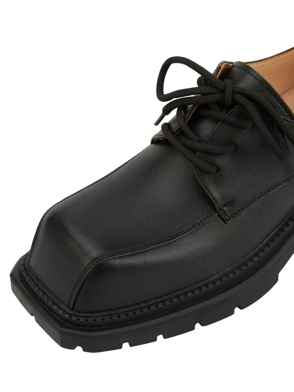 Black Square Toe Leather Shoes Streetwear