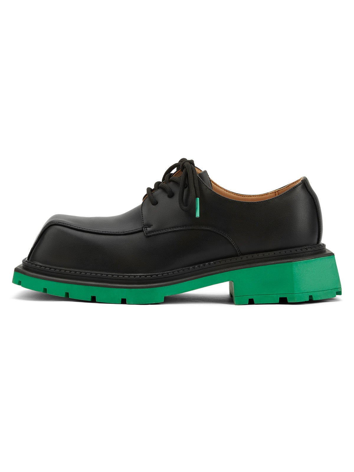 Black Square Toe Leather Shoes Streetwear