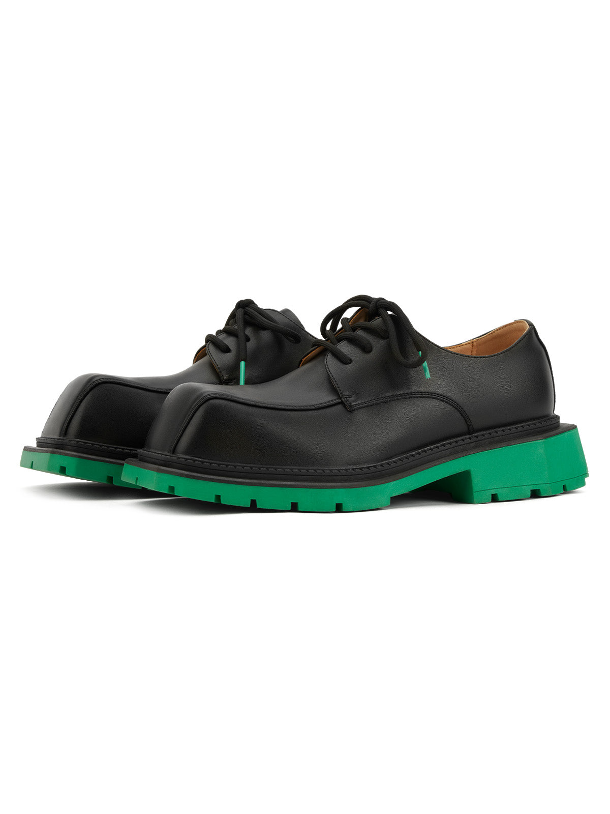 Black Square Toe Leather Shoes Streetwear