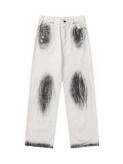 Black Stains Washed Jeans Streetwear