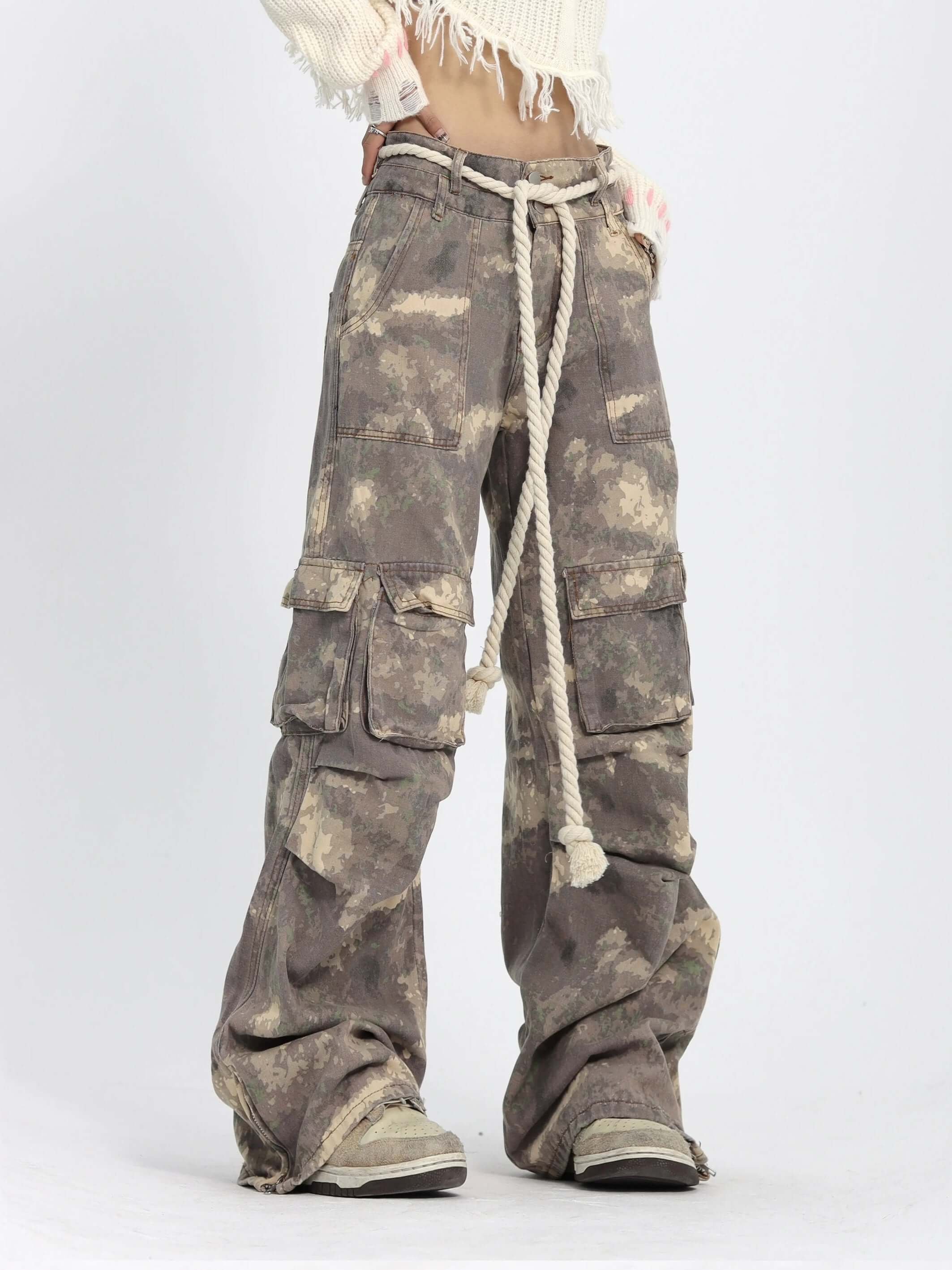 Camo Baggy Wide Leg Pockets Cargo Pants Street Utility